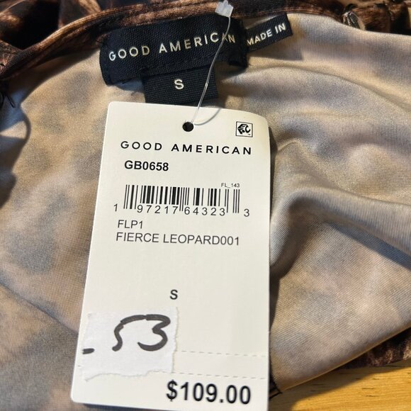 NWT Womens Good American  Fierce Leopard Print Sweetheart Satin Thong Bodysuit S - Picture 9 of 9